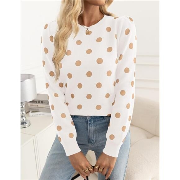 Women's Long Sleeve Crewneck Sweater – Fall Polka Dots - Picture 2 of 7